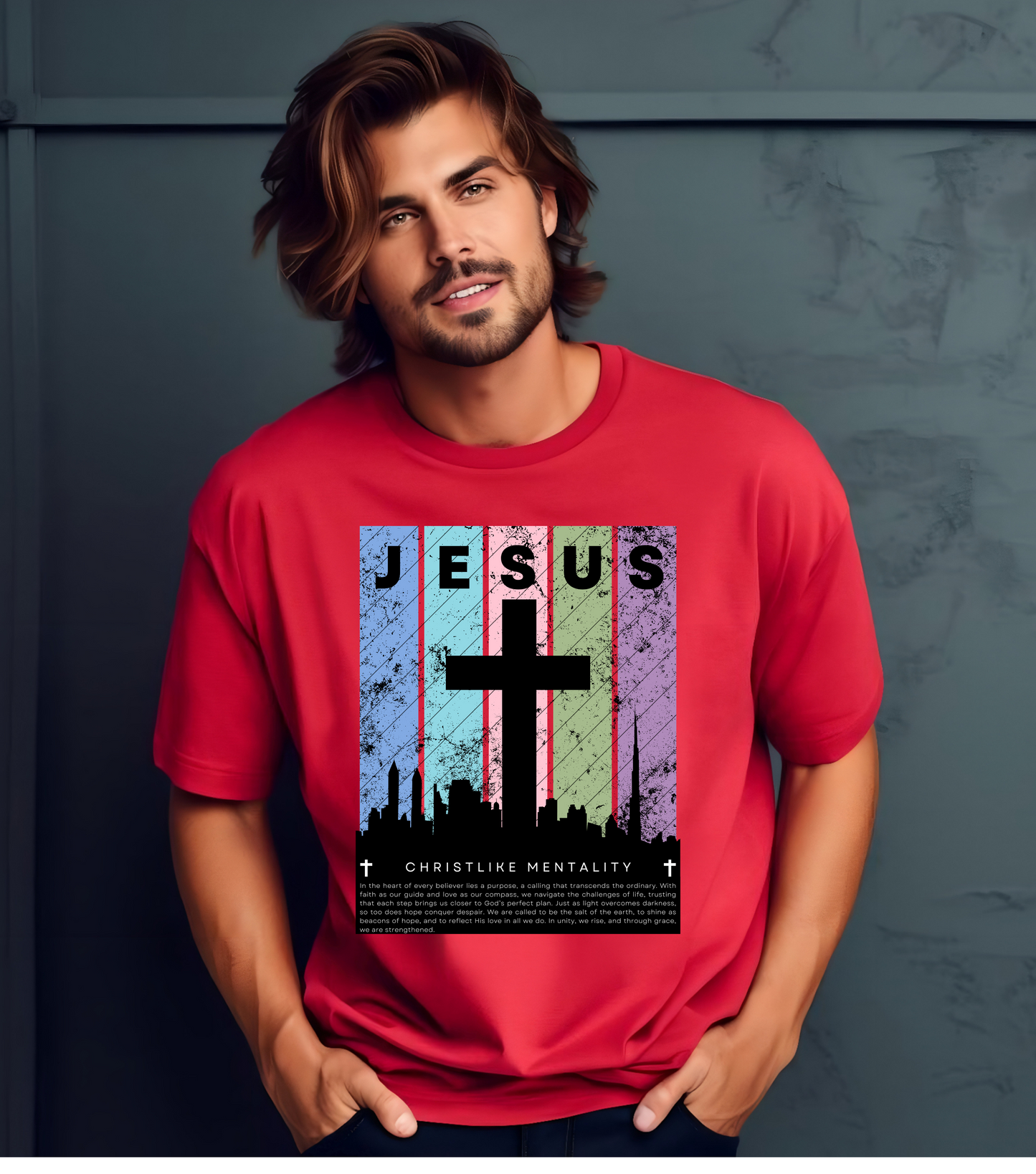 Jesus Cross Over City, Black, T-Shirt